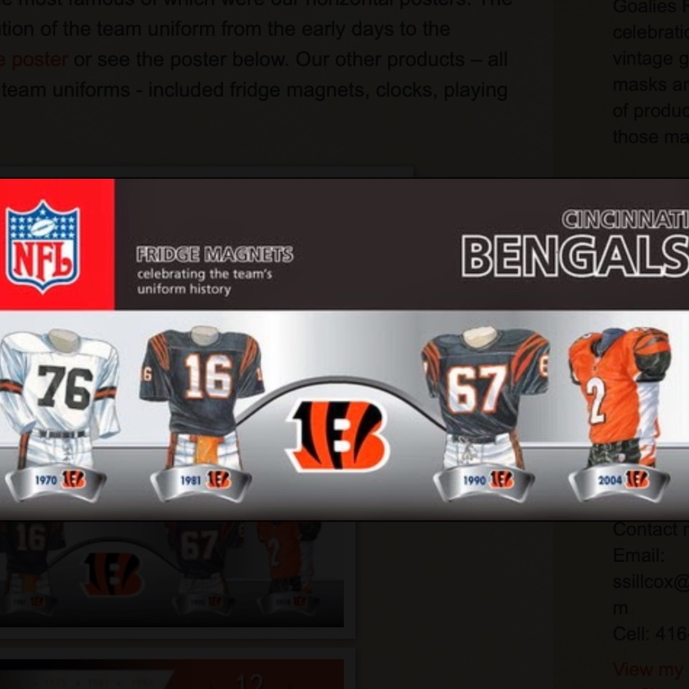 Cincinnati Bengals NFL Team Uniform History Fridge Magnets Man Cave 4 Piece NEW
